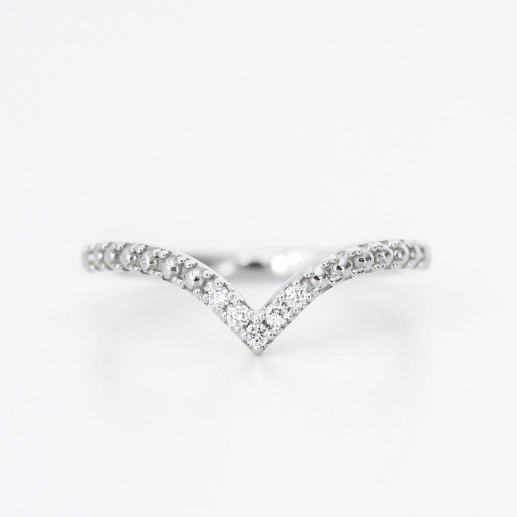 Chevron Diamond Beaded Wedding Ring - Vinny & Charles