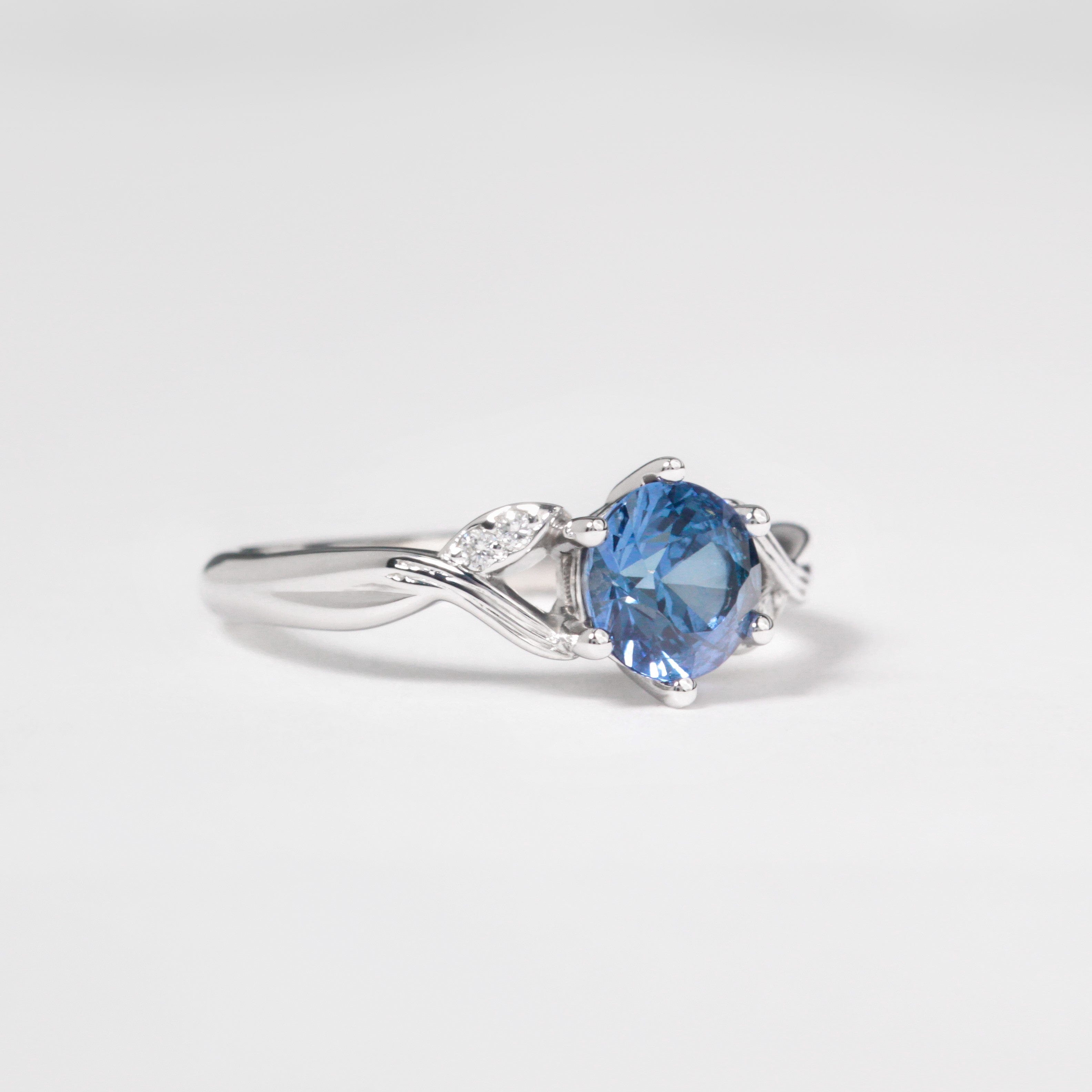 blue sapphire elvish engagement ring white gold