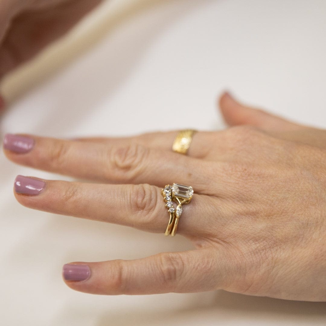 emerald cut lab diamond unique engagement ring yellow gold crown ring