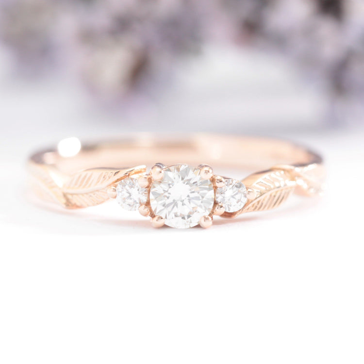 14k Gold Three Diamond Leaf Ring - Vinny & Charles