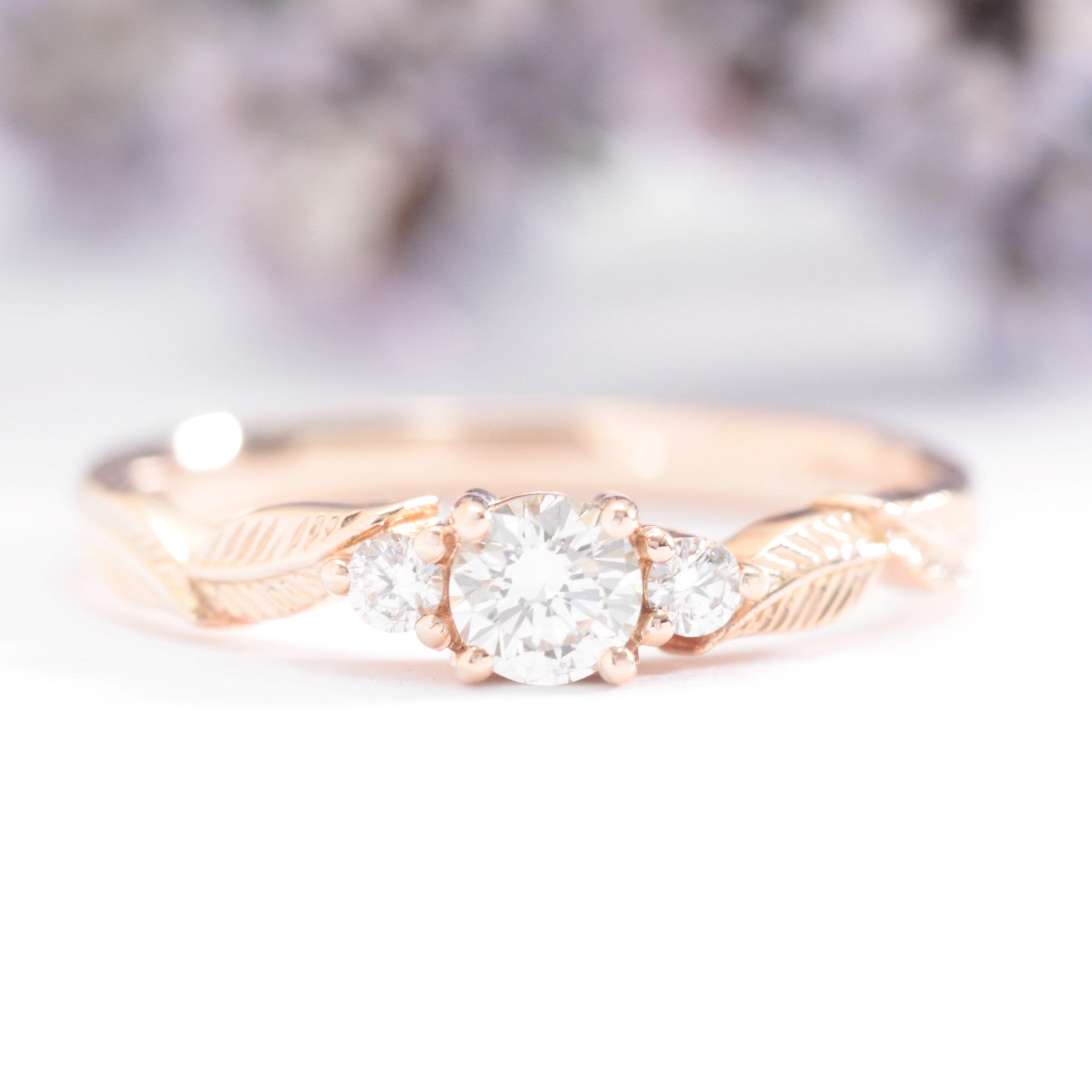 14k Gold Three Diamond Leaf Ring - Vinny & Charles