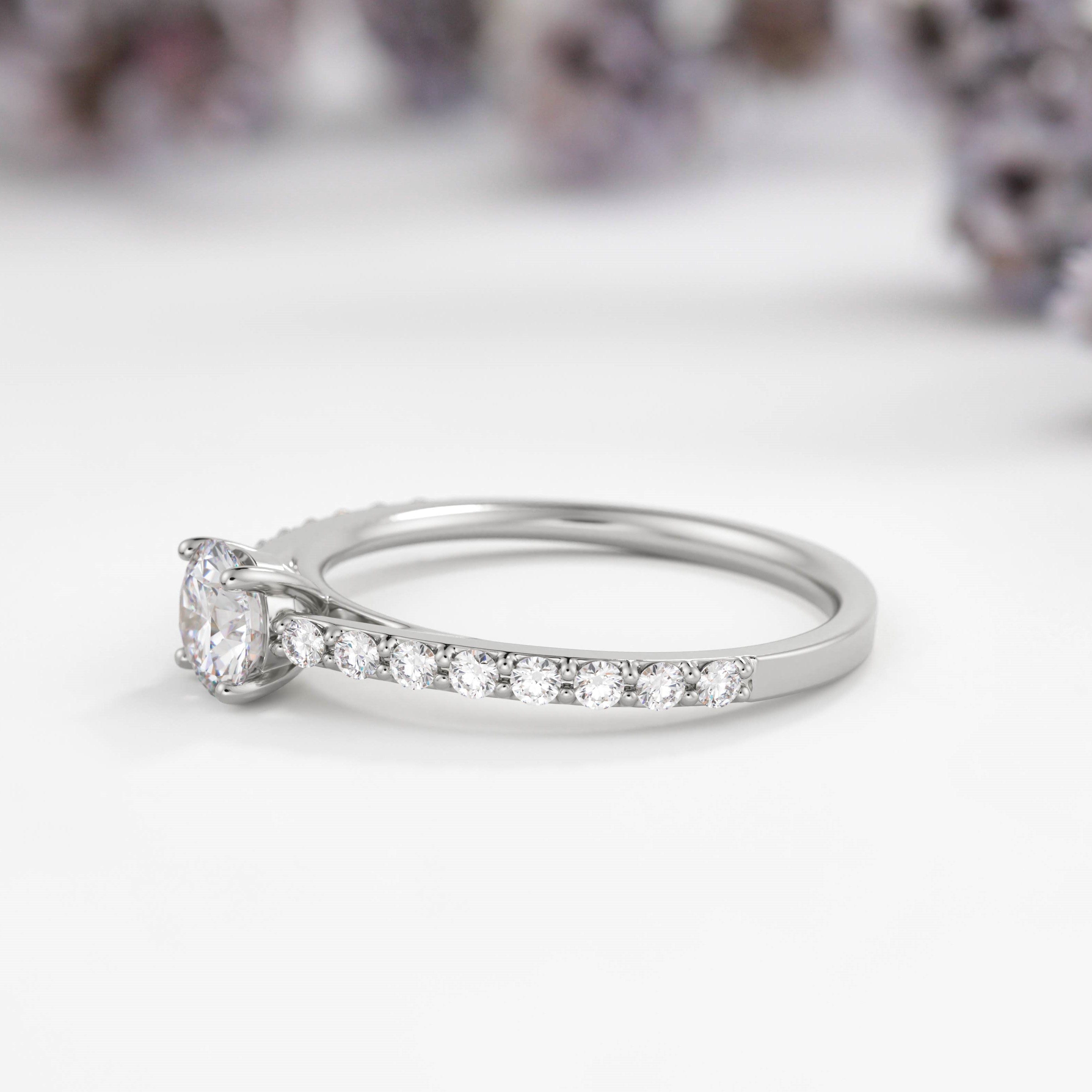 Round Pave Solitaire Lab Diamond Engagement Ring - Vinny & Charles