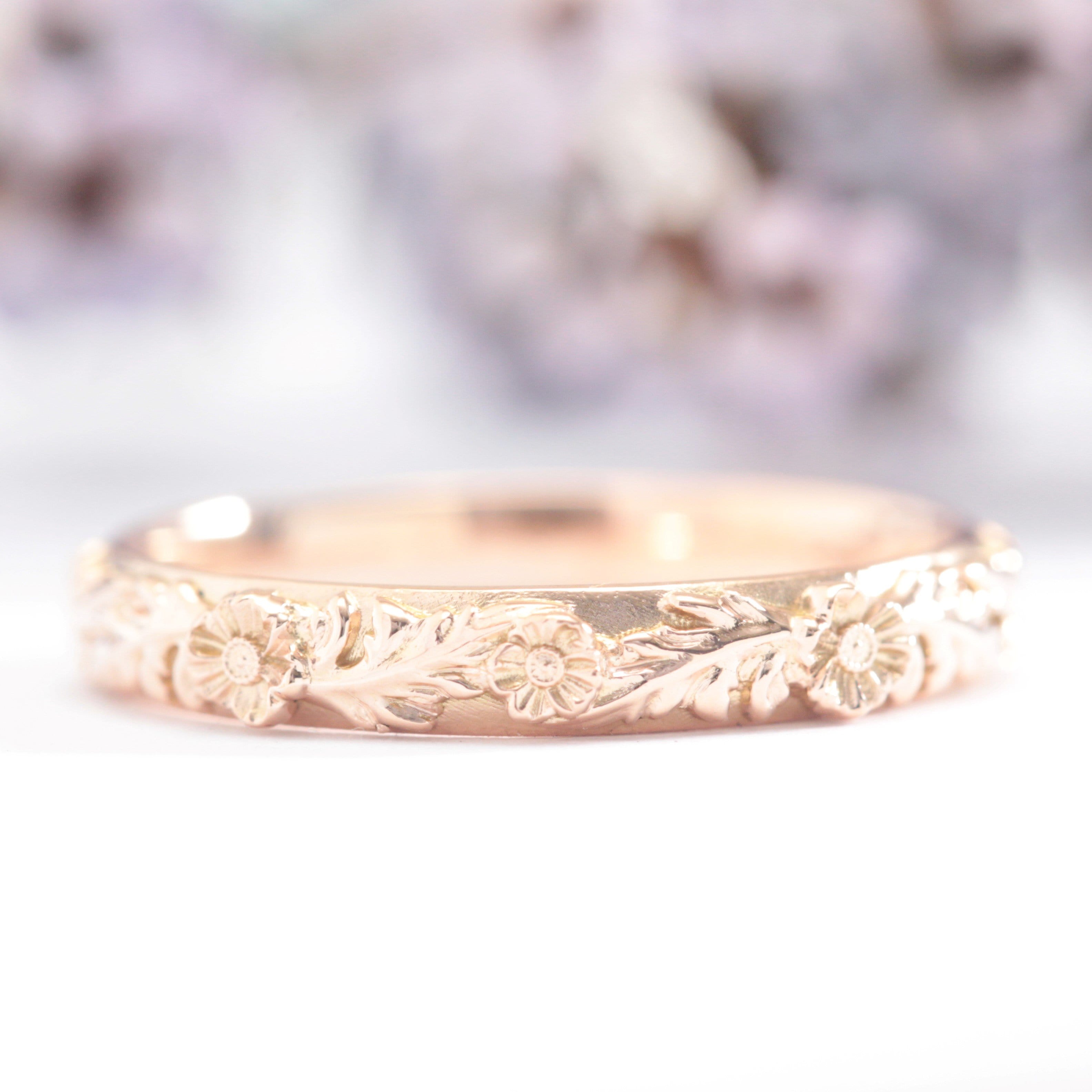 Trio Poppy Flower Leaf Wedding Band - Vinny & Charles