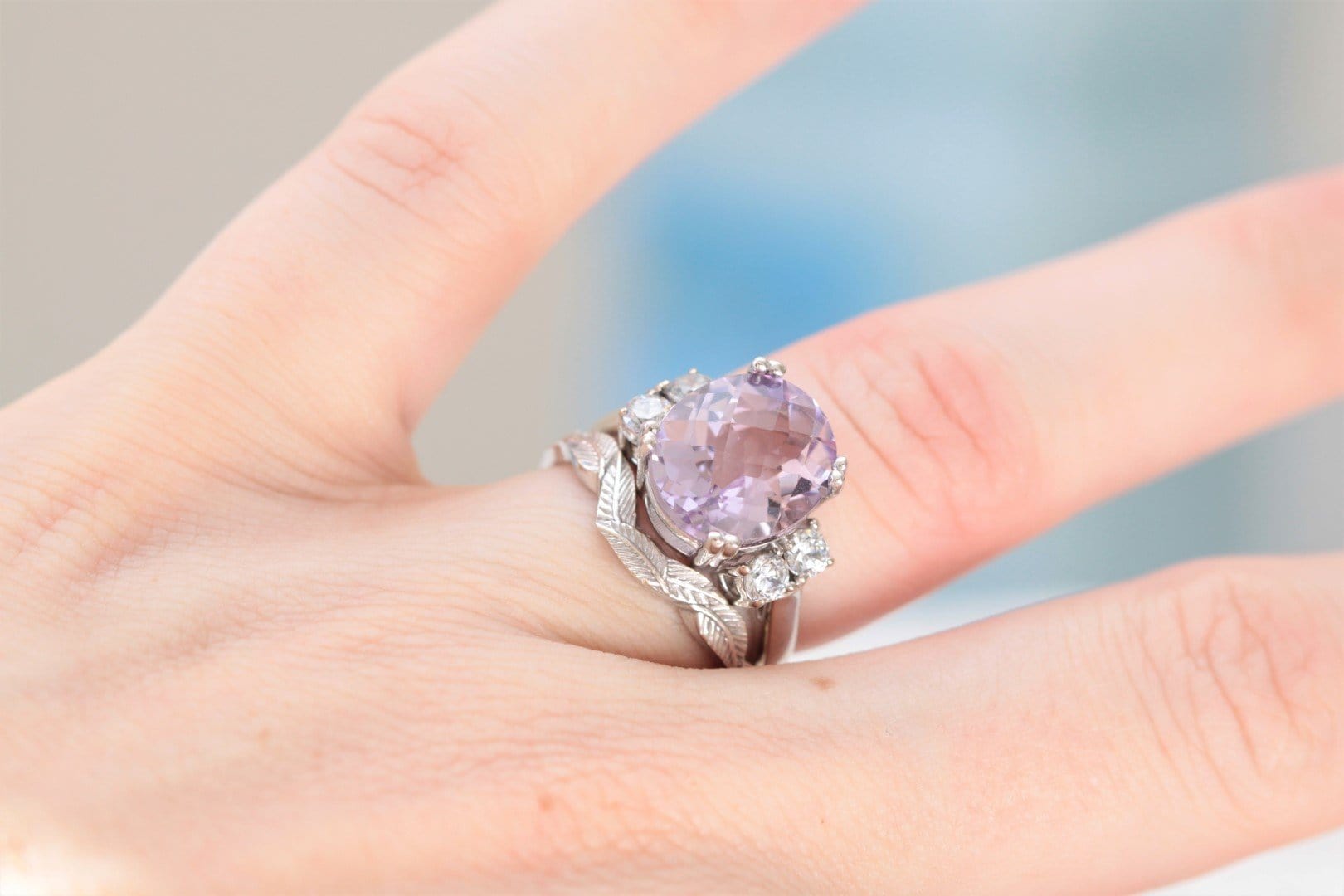Pink amethyst diamond engagement ring - Vinny & Charles