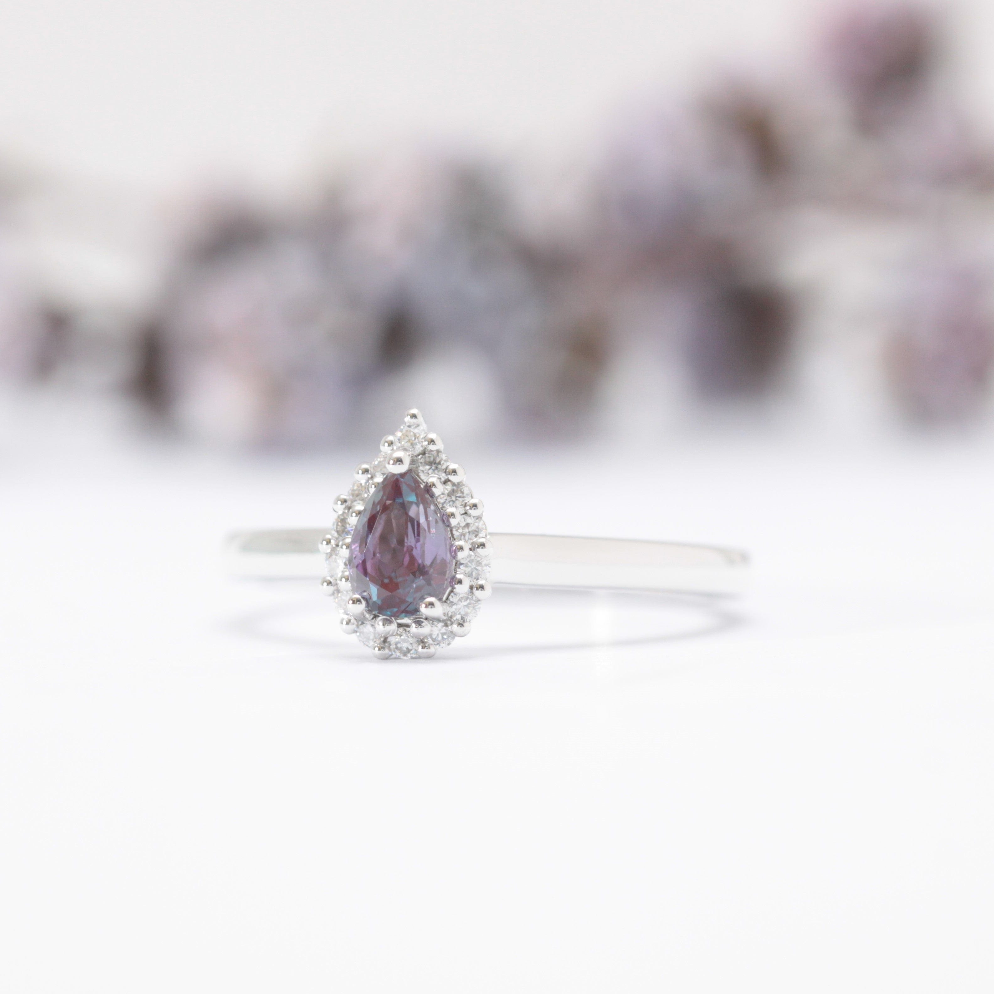 Pear Alexandrite Halo Engagement Ring - Vinny & Charles