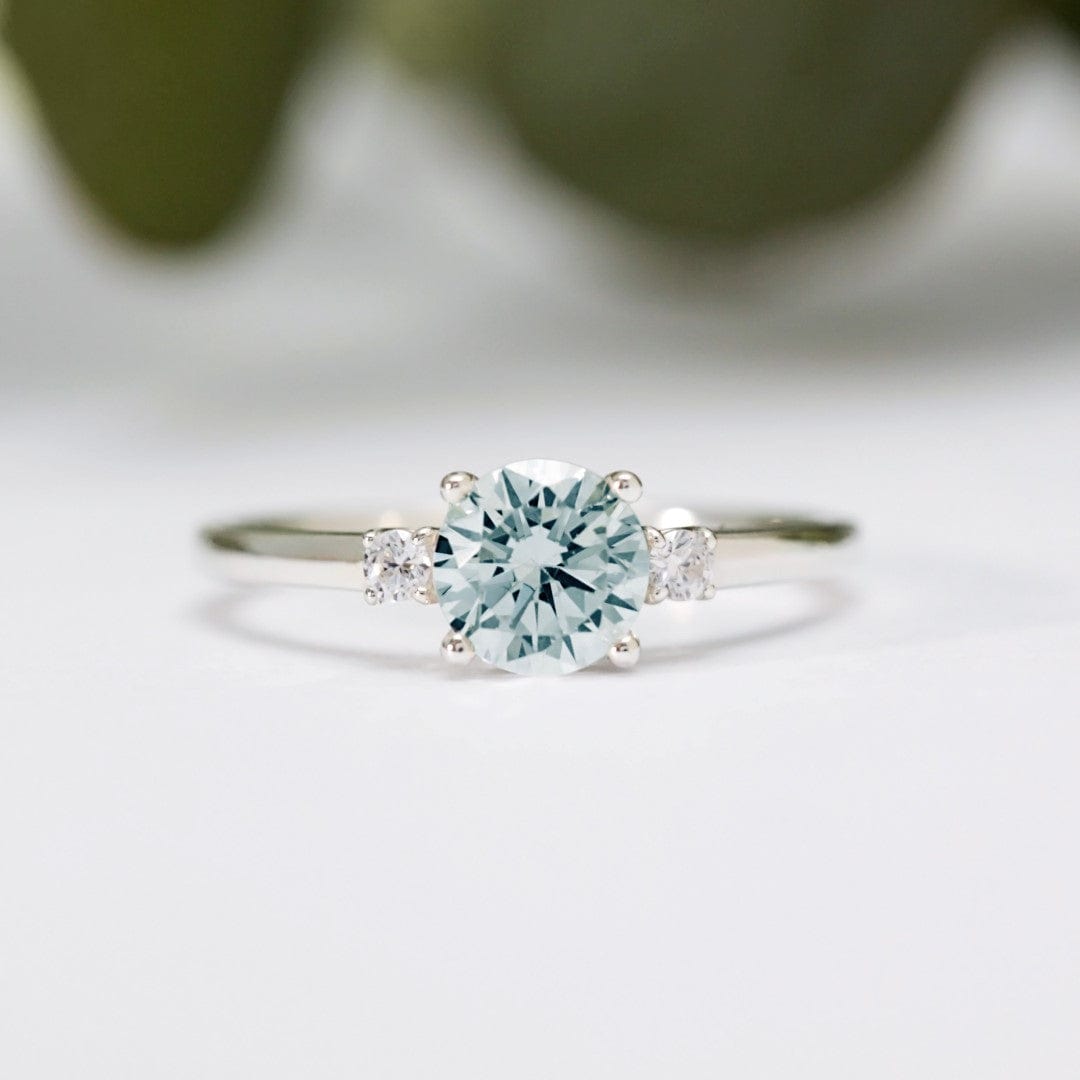 Round Aquamarine Diamond Trilogy Ring - Vinny & Charles