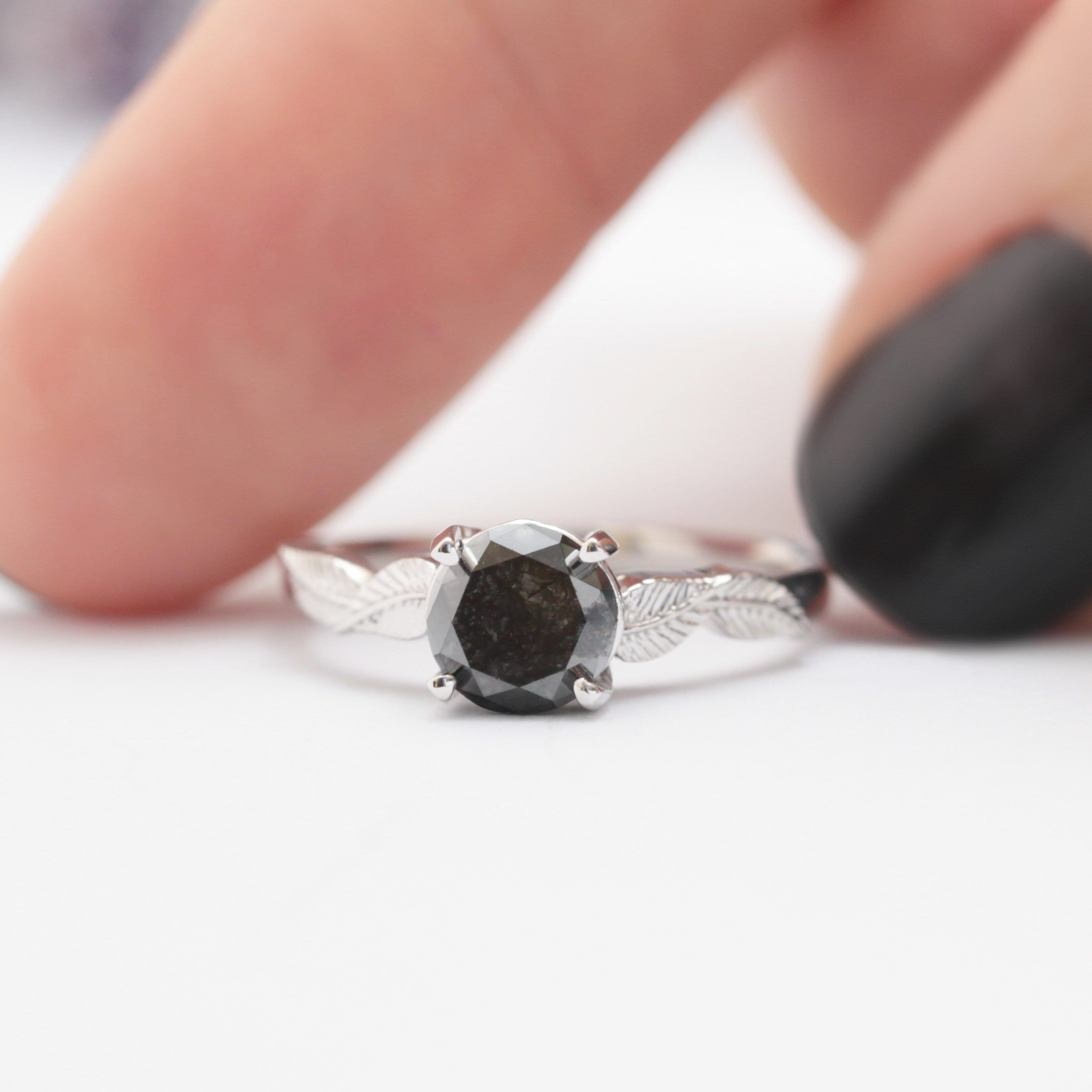 Black Diamond Leaf Engagement Ring - Vinny & Charles