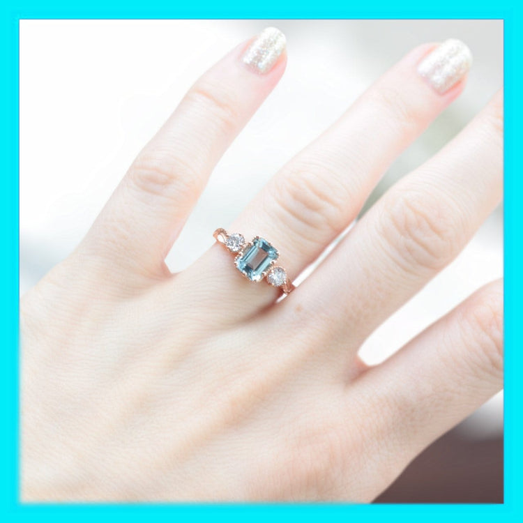 Emerald-cut Aquamarine Leaf Engagement Ring - Vinny & Charles