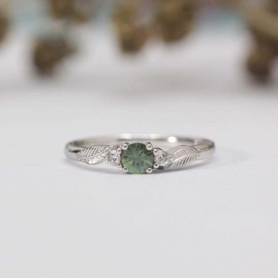 Green Sapphire and Diamond Leaf Engagement Ring - Vinny & Charles