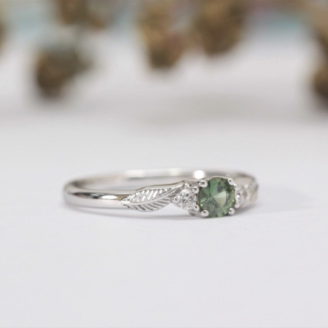 Green Sapphire and Diamond Leaf Engagement Ring - Vinny & Charles
