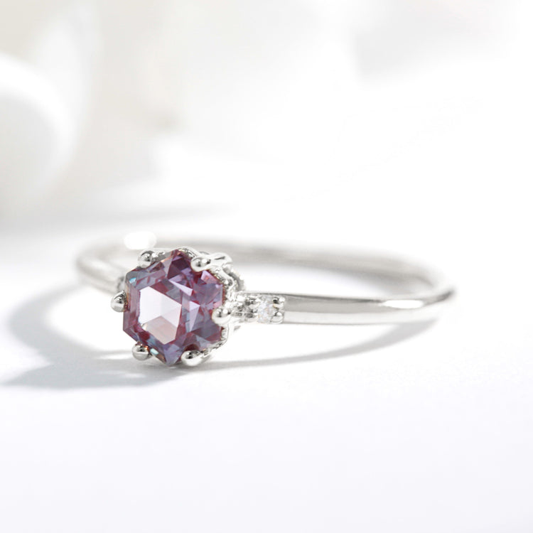 Hexagon Alexandrite and diamond engagement ring - Vinny & Charles