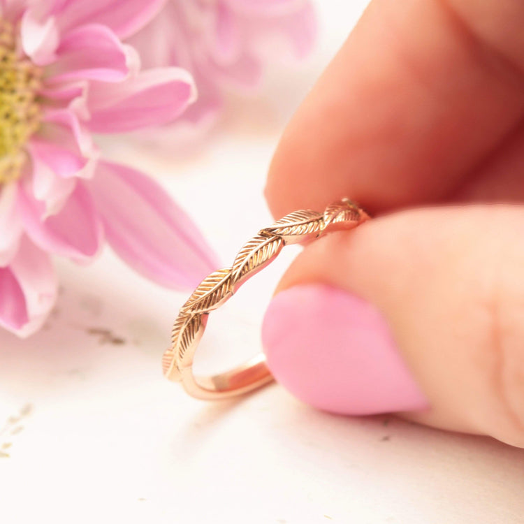 handcrafted leaf wedding ring