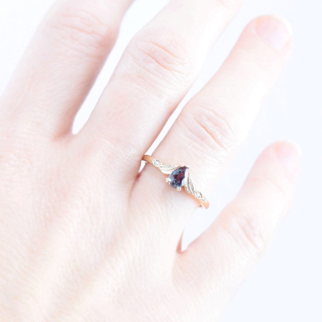 Pear Alexandrite Leaf Engagement Ring - Vinny & Charles