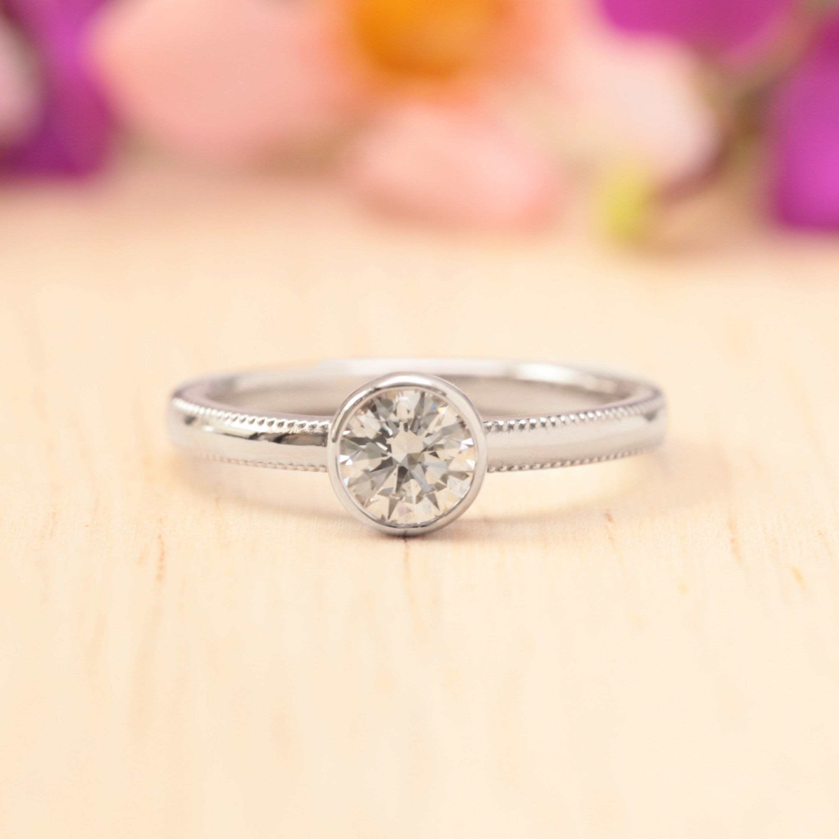 Milgrain diamond engagement ring - Vinny & Charles