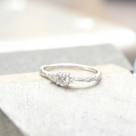 leaf and flower diamond engagement ring