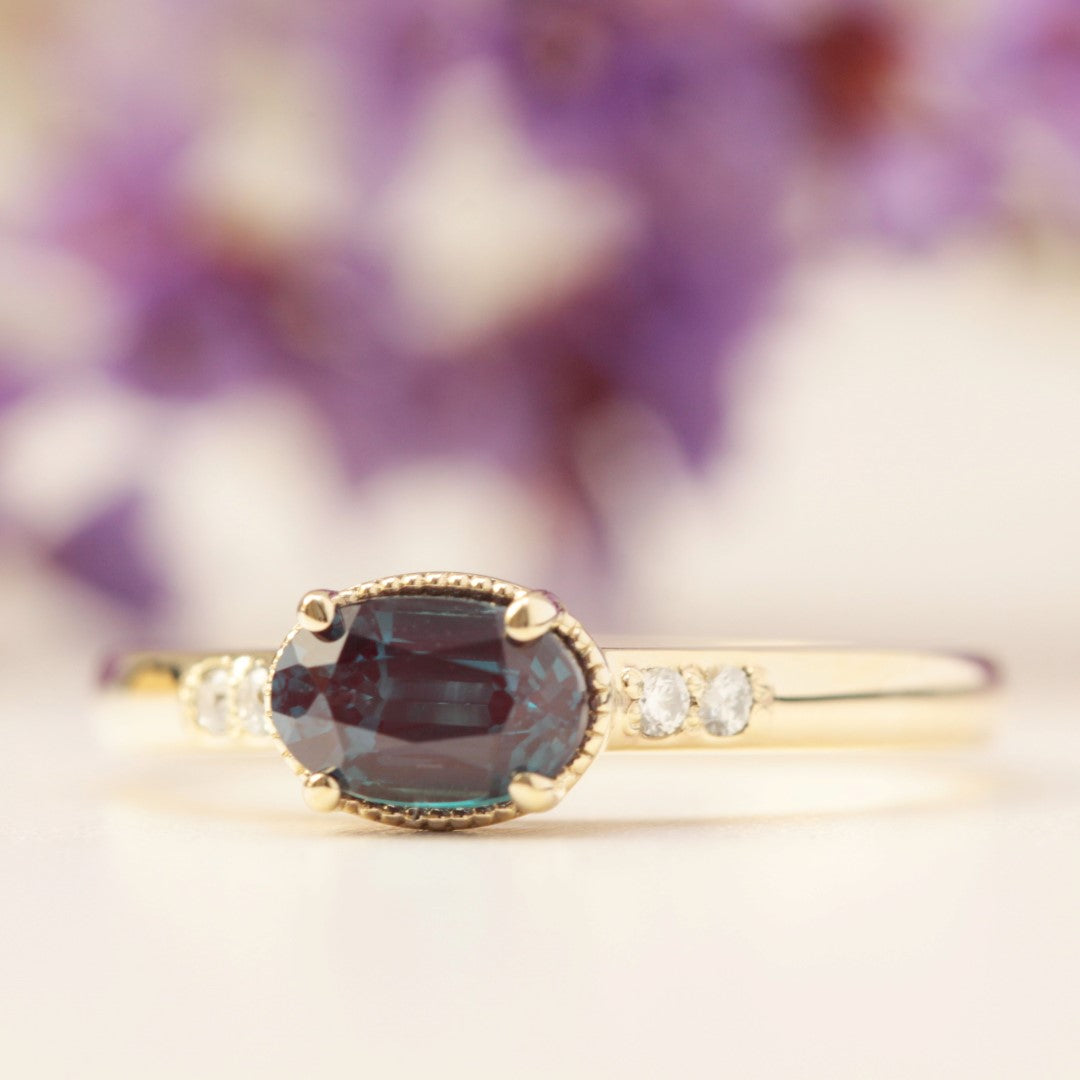 oval alexandrite and diamond engagement ring