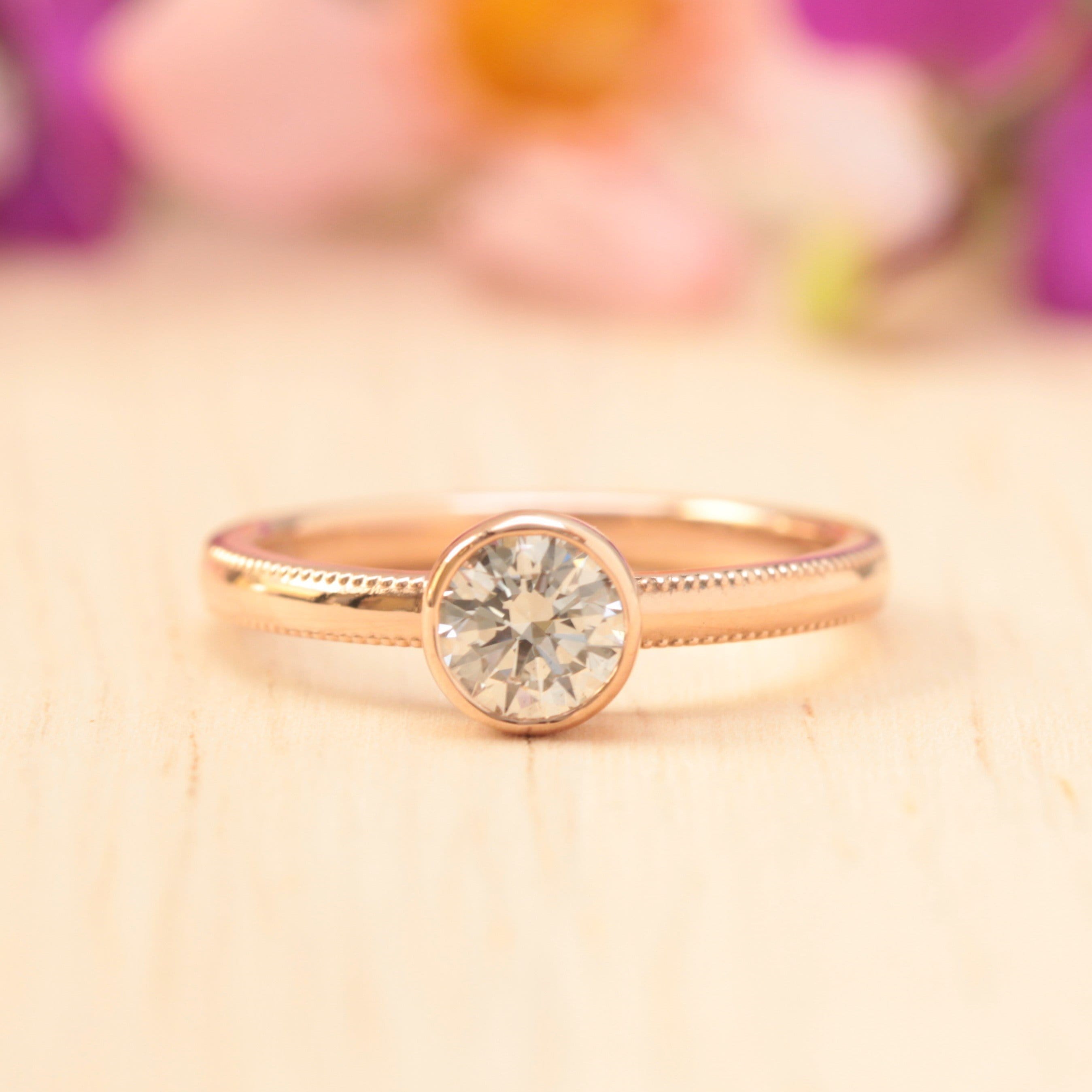 rose gold diamond milgrain engagement ring