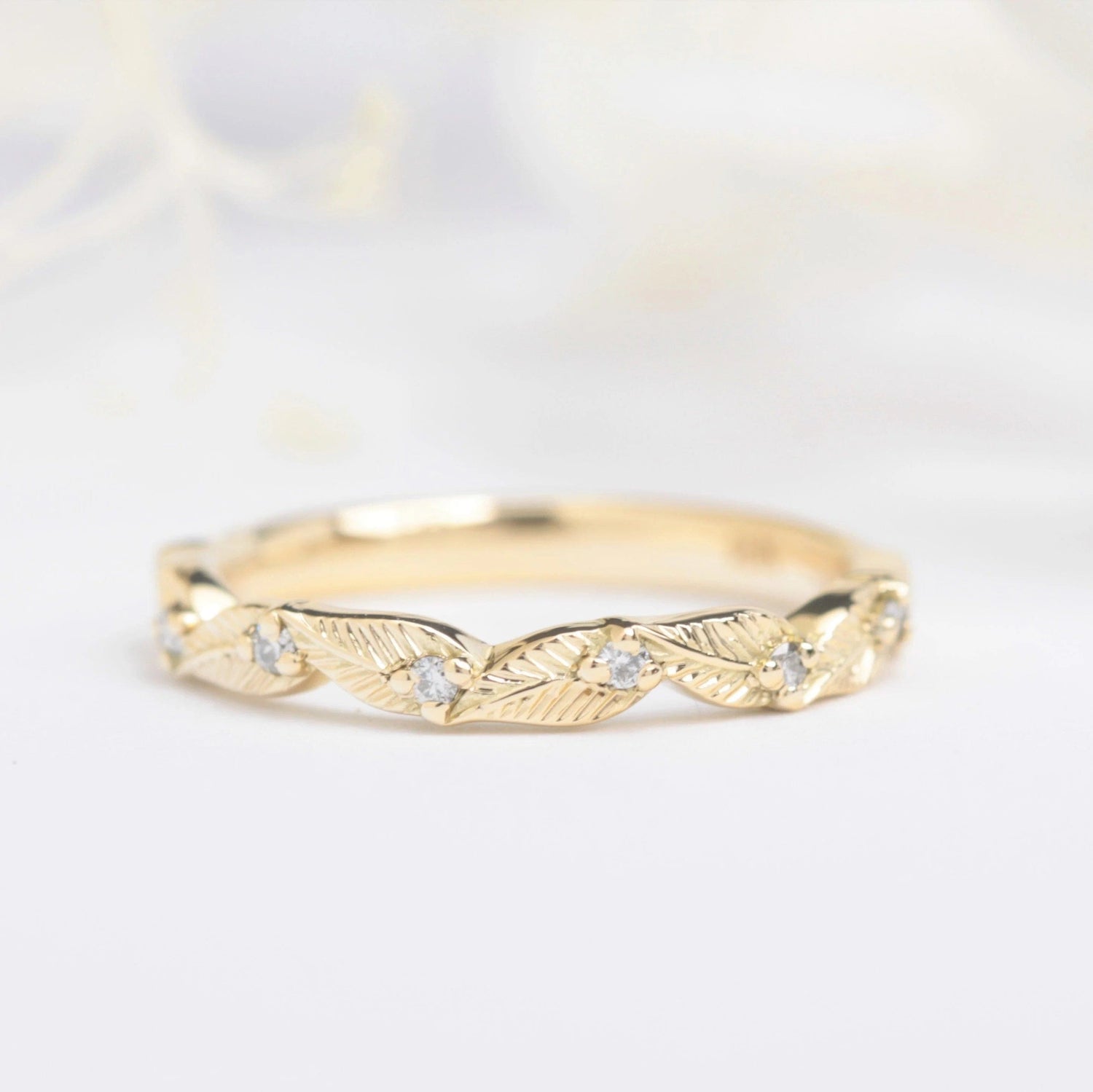 diamond leaf wedding ring