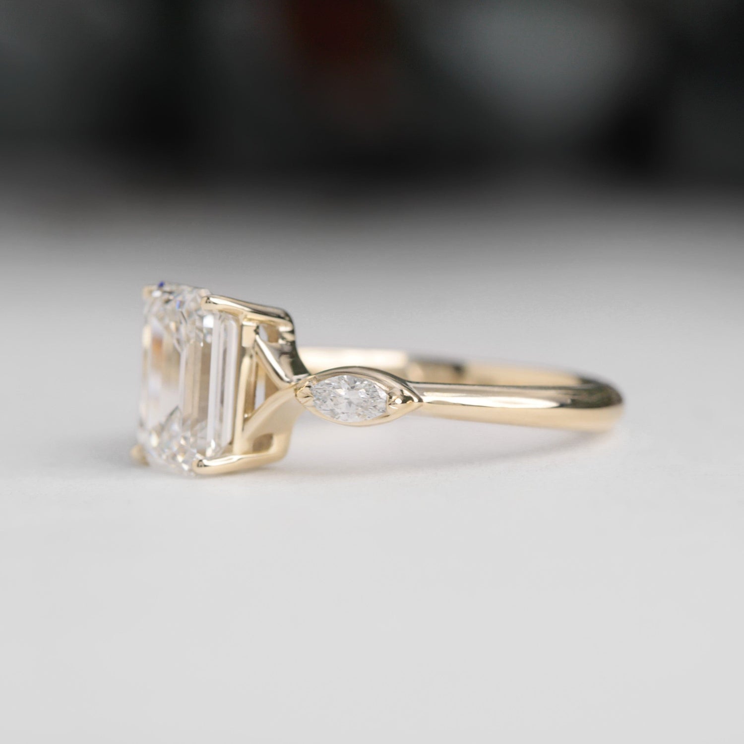 Emerald cut lab diamond engagement ring spellbound yellow gold