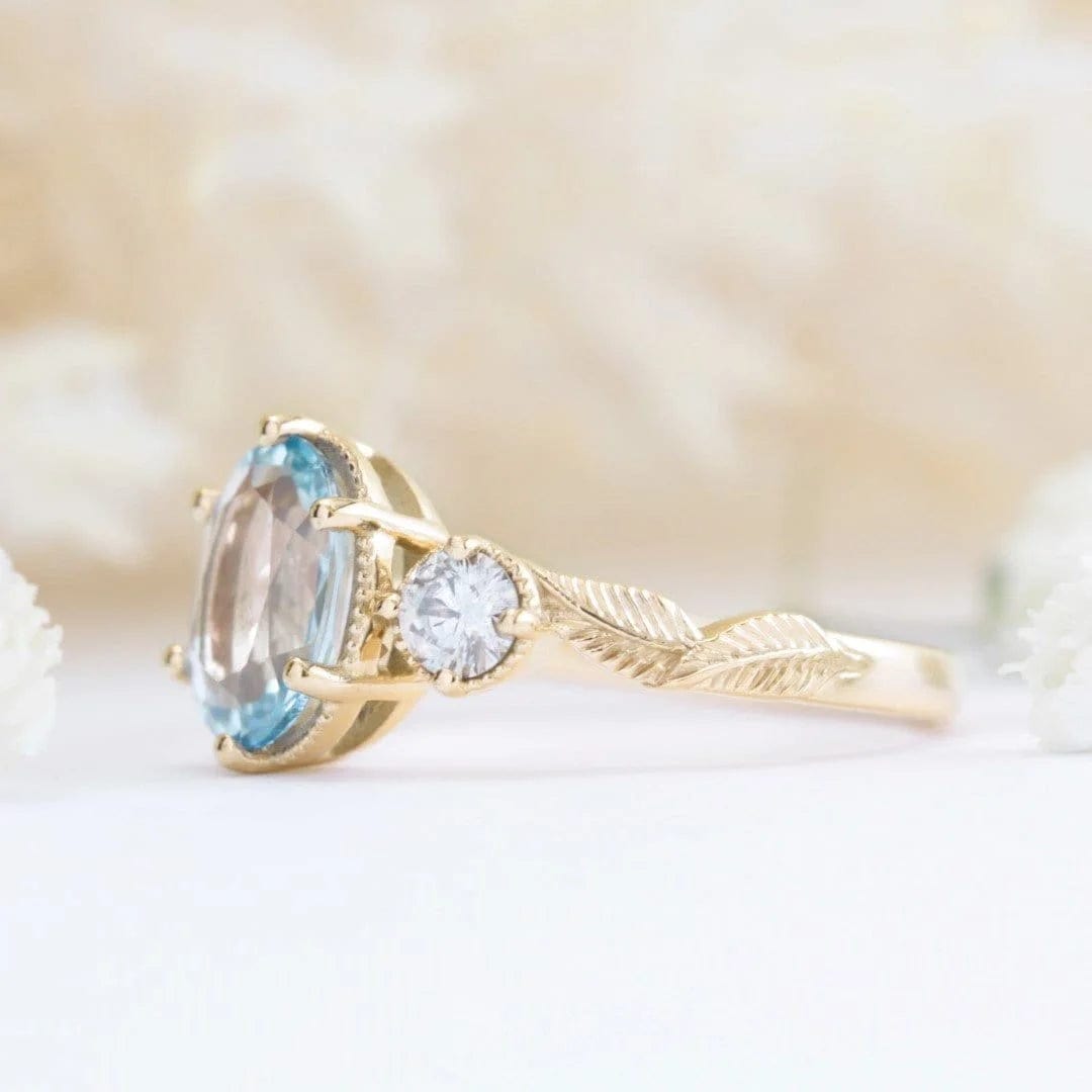 Aquamarine Leaf Engagement Ring