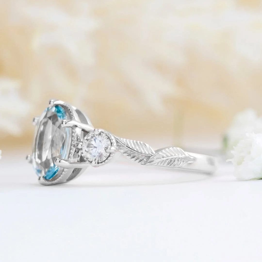 Aquamarine Leaf Engagement Ring