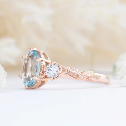 Aquamarine Leaf Engagement Ring