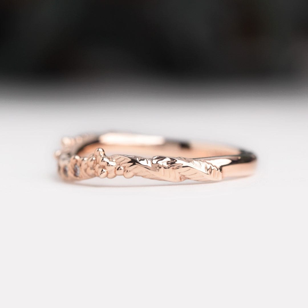 curved diamond wattle wedding ring rose gold