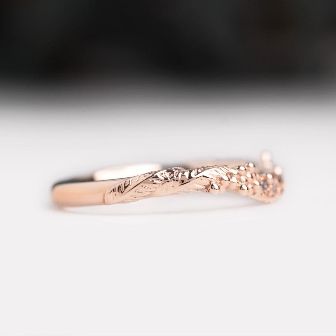 curved diamond wattle wedding ring rose gold