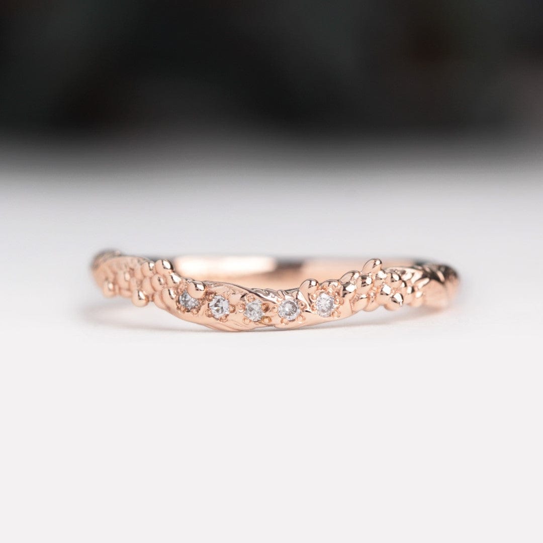 curved diamond wattle wedding ring rose gold