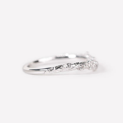 curved wattle leaf wedding ring white gold