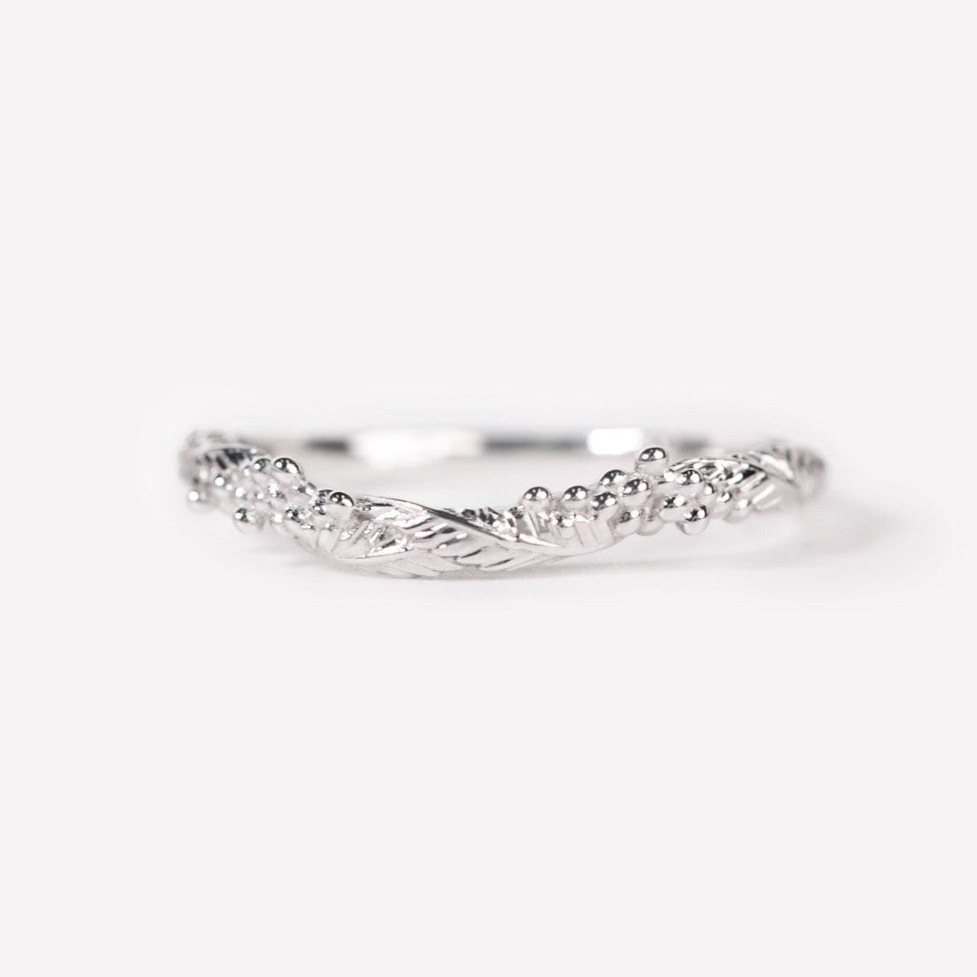 curved wattle leaf wedding ring white gold