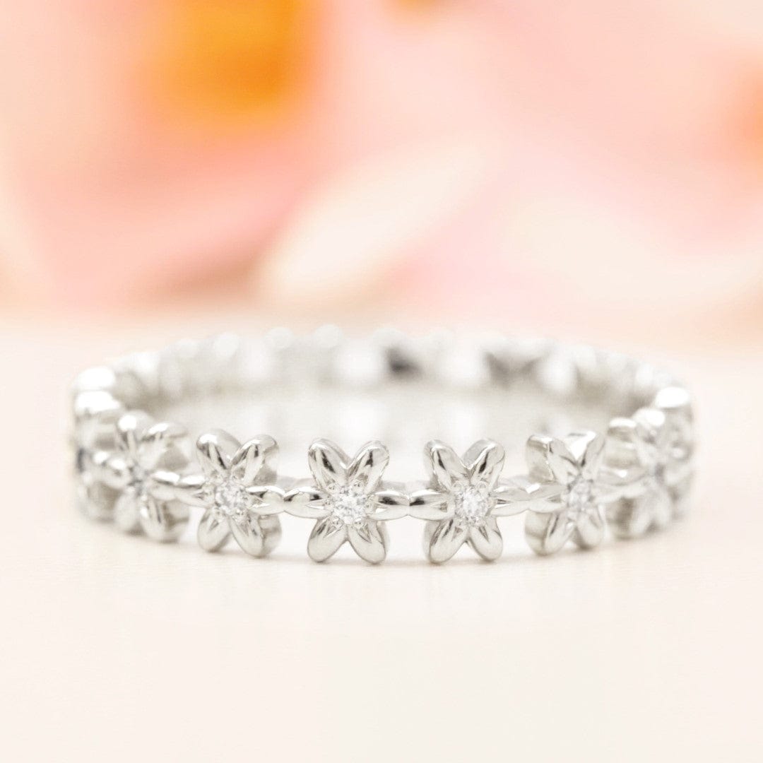diamond eternity flower daisy wedding band