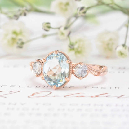 Aquamarine Leaf Engagement Ring