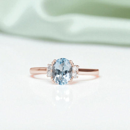 oval aquamarine diamond engagement ring rose gold