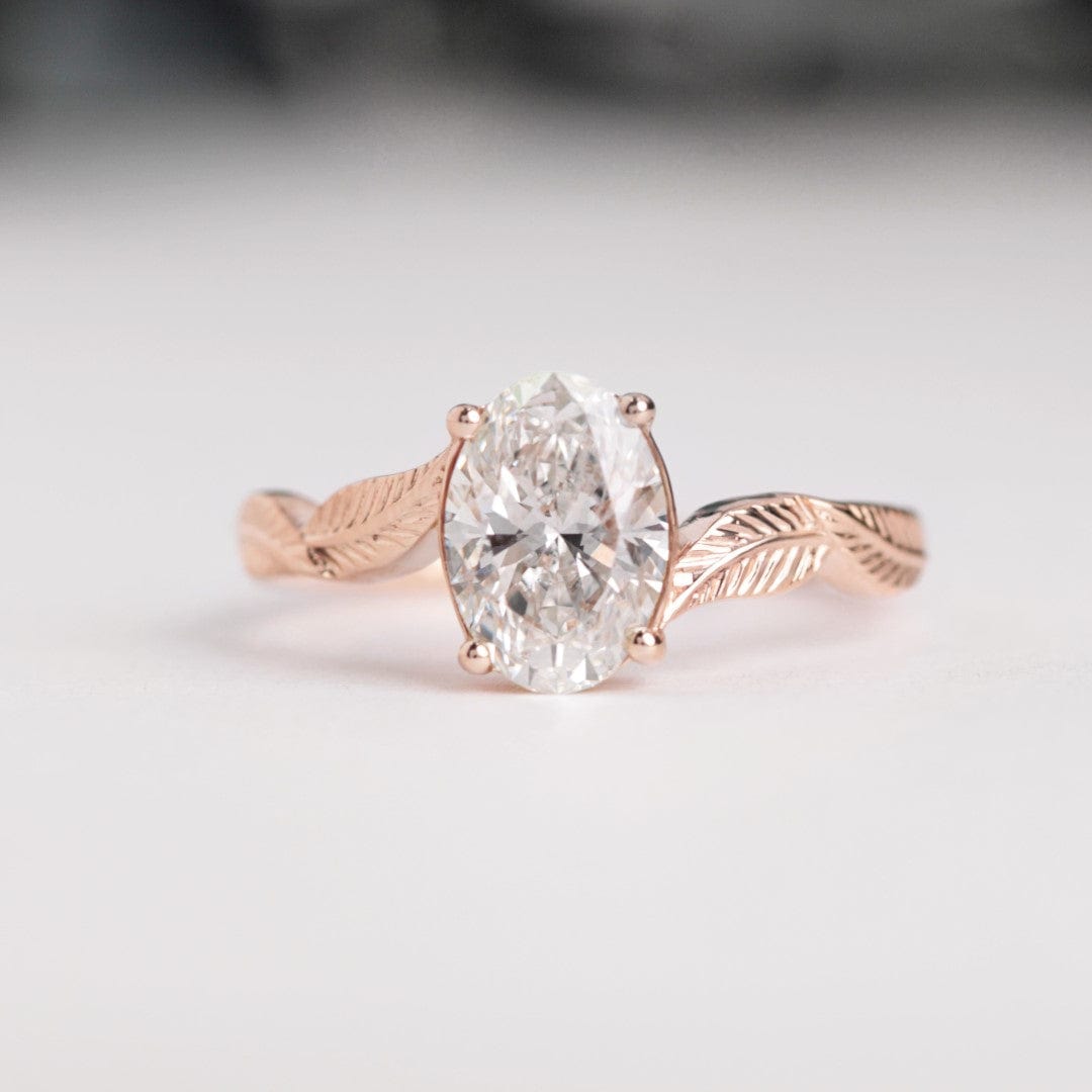 oval diamond leaf engagement ring rose gold front