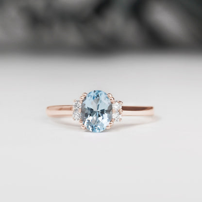 oval aquamarine diamond engagement ring rose gold