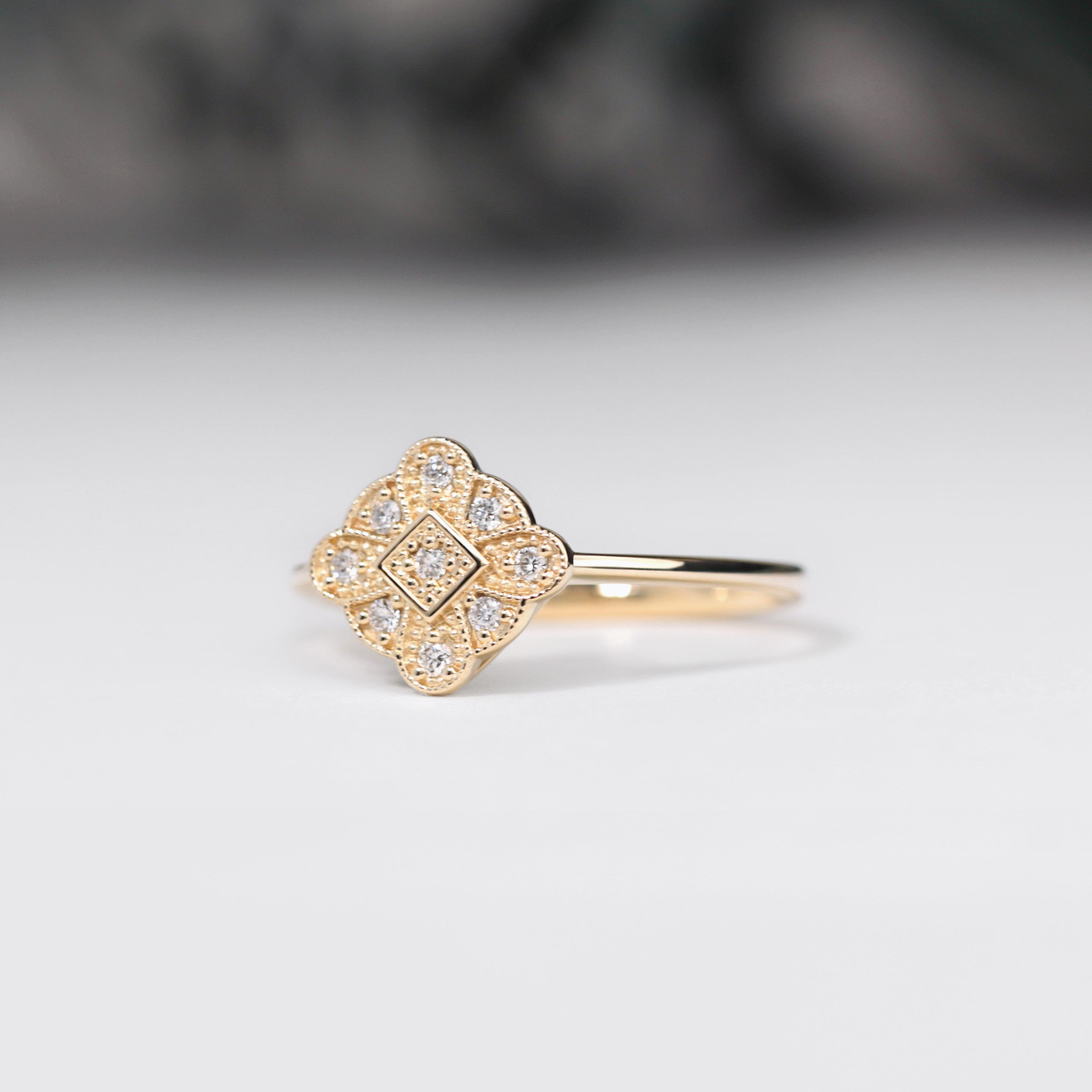 vintage style diamond engagement ring yellow gold