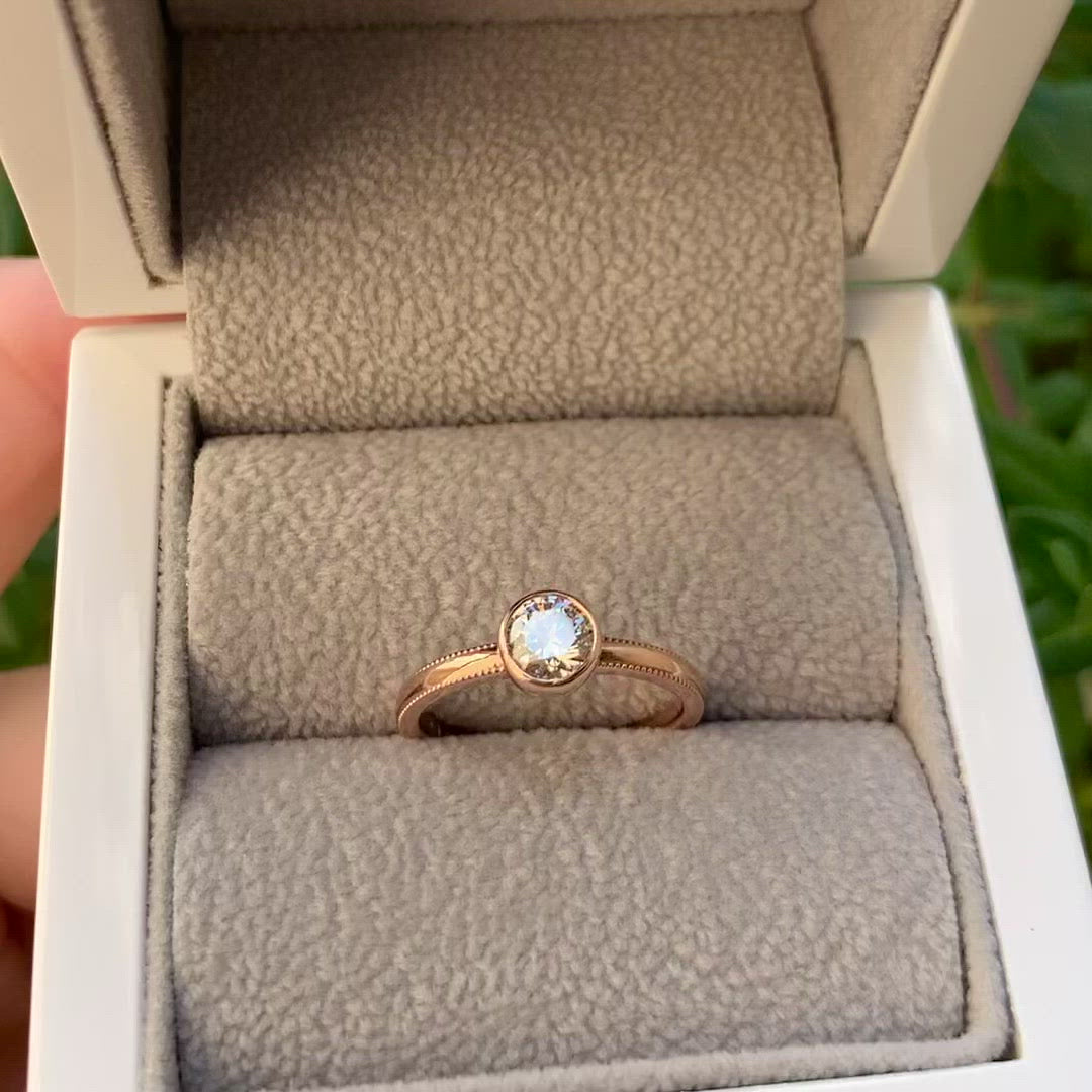 milgrain diamond engagement ring rose gold