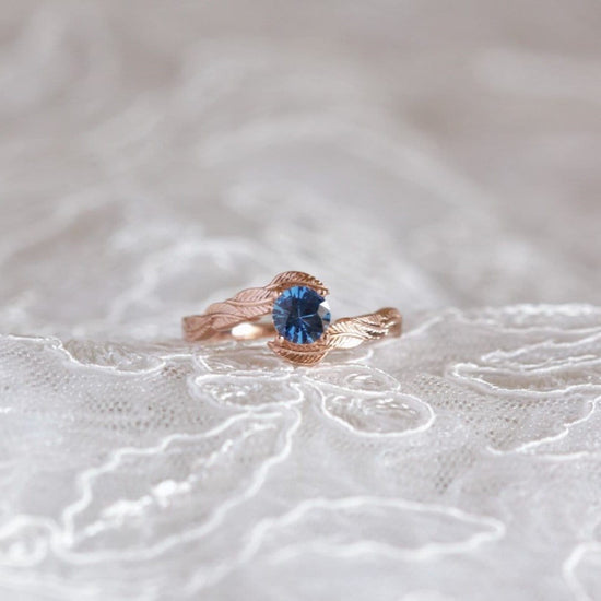 Blue Sapphire Leaf Engagement Ring - Vinny & Charles