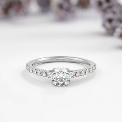Round Pave Solitaire Lab Diamond Engagement Ring - Vinny &amp; Charles