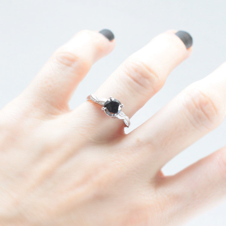 Black Diamond Leaf Engagement Ring - Vinny & Charles