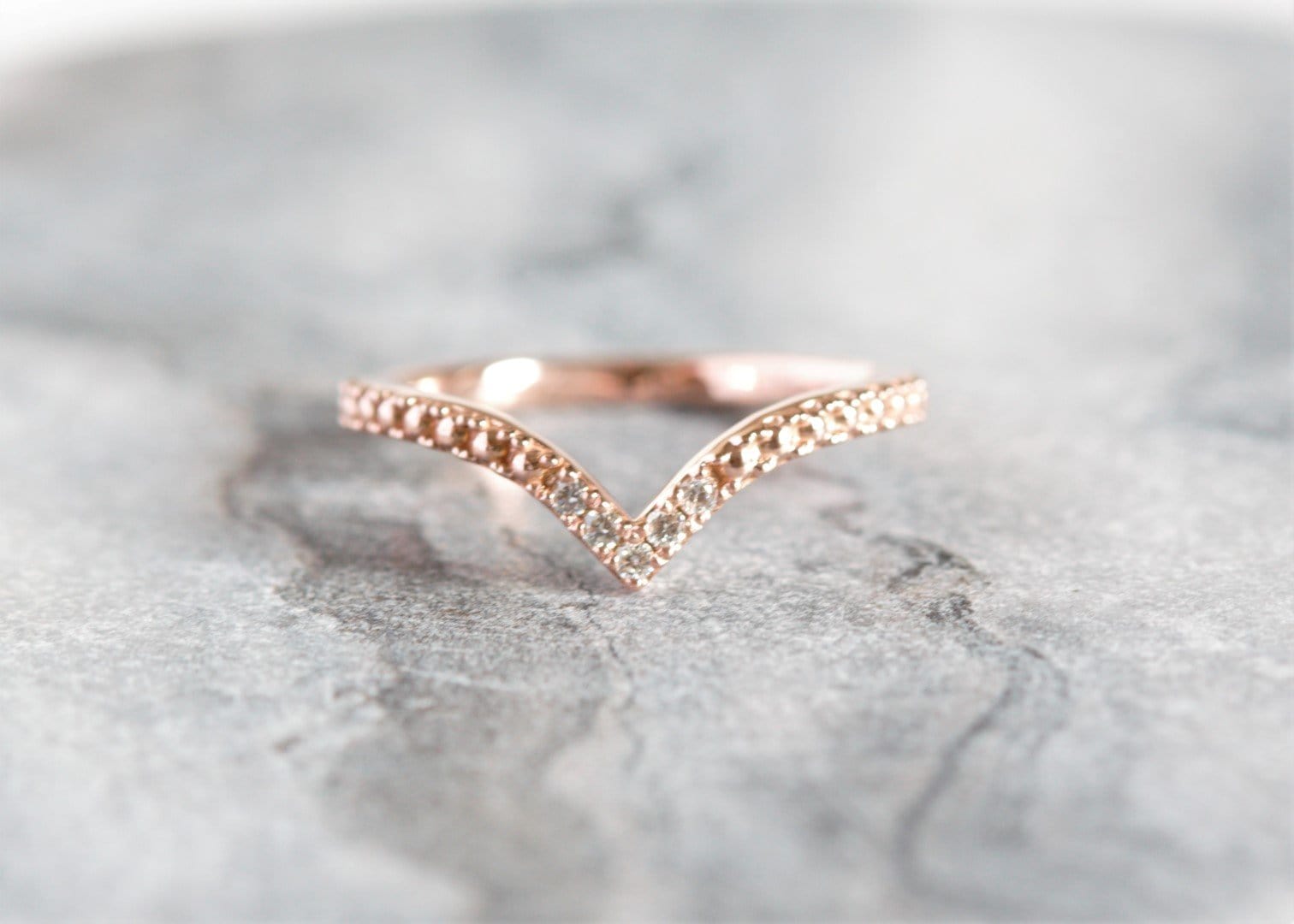 Chevron Diamond Beaded Wedding Ring - Vinny &amp; Charles