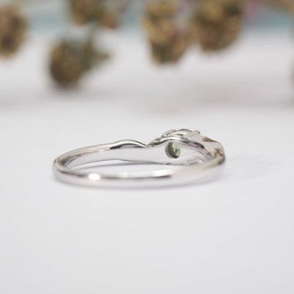 Green Sapphire and Diamond Leaf Engagement Ring - Vinny &amp; Charles