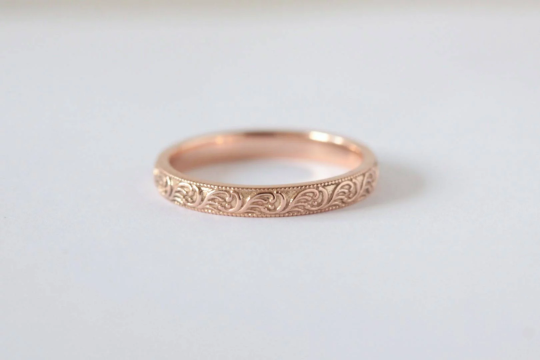 Patterned Rose Gold Wedding Ring - Vinny & Charles